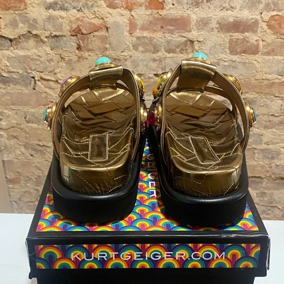 Kurt Geiger Gold Sandals with Colorful Gemstones - Picture 3 of 4